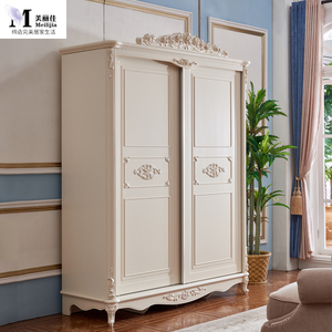 欧式衣柜推拉门别墅主卧室滑移门衣橱1.6实木雕花储物柜大2米家用