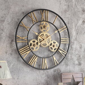 齿轮挂钟铁艺loft工业机械风复古钟表镂空客厅时钟装饰创意金属表
