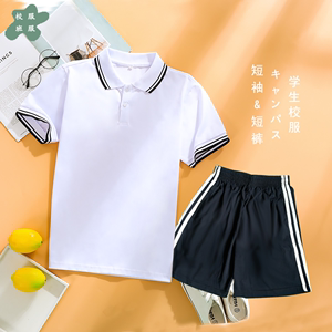 学生校服套装夏季短裤两道杠校裤子白色上衣校园班服短袖t恤夏季