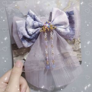 鸢久lolita手作夜樱水灯定制蝴蝶结边夹小物