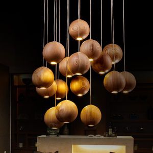 北欧球形个性灯创意灯实木吊灯咖啡中式客厅木灯餐厅LED酒吧装饰