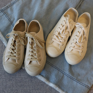 韩国日本博主小众冈山奶油小白鞋复古做旧情侣硫化板鞋男女帆布鞋