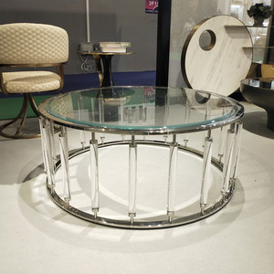 圆形亚克力钢化玻璃茶几轻奢现代简约小户型不锈钢客厅家用茶桌子