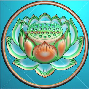 圆形莲花精雕图荷花莲花餐椅背板靠背单朵圆形荷花莲花门板浮雕图