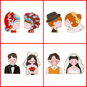 新郎新娘喜字情侣胸针结婚婚礼订婚领证拍照伴郎伴娘配饰徽章礼物