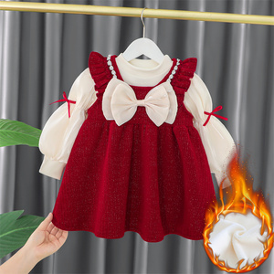 女童连衣裙秋冬儿童新年衣服红色婴儿周岁礼服女宝宝冬季公主裙子