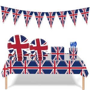 英国国旗主题节日派对装饰套装 米字旗拉旗纸盘纸杯桌布纸巾餐具