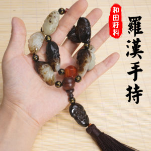 和田玉罗汉头手持 籽料手把件佛头男款把玩件籽玉手持