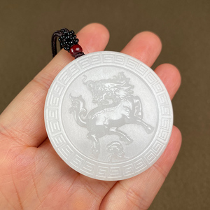 和田玉籽料白玉瑞兽麒麟玉牌挂件男女款玉石吊坠毛衣链玉佩挂坠