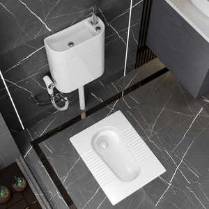 新款蹲便器蹲坑式大便盆陶瓷蹲厕便池防臭家用蹬便器冲水箱整套装