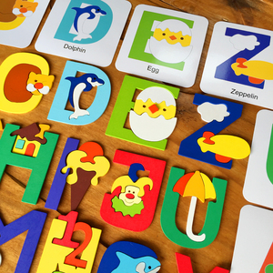 儿童益智早教英文字母卡形状配对拼图幼儿园宝宝立体拼装积木玩具