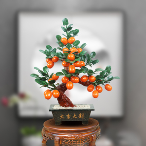 天然玉石金桔子橘子树摆件盆景装饰品植物室内客厅玄关电视柜盆栽
