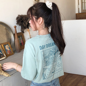 日系古着短袖t恤女宽松韩版ins潮原宿bf慵懒风怪味少女感上衣体桖