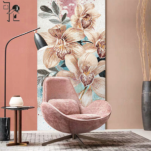 定制马赛克画 凤仙花清新简欧拼花客厅玄关装饰画玻璃瓷砖背景墙