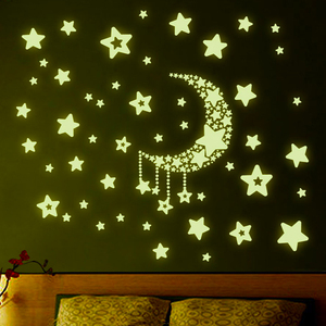 儿童房夜光贴纸卡通月亮星星发光贴墙贴纸幼儿园荧光贴可移除