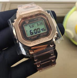 卡西欧casio玫瑰金电波手表gmw-b5000光能蓝牙方块表不锈钢表带