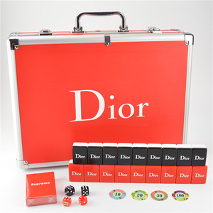 大红色黑色dior潮牌卡通麻将牌家用高级迪奥铝箱送礼娱乐定制麻将