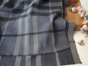 紫灰色大格子短顺羊毛绒布料韩国外贸原单原创手工欧美服装面料