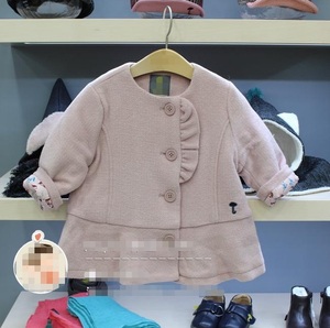 韩国中小童装 冬新款女童宝宝藕色呢子外套 棉衣 洋气大衣