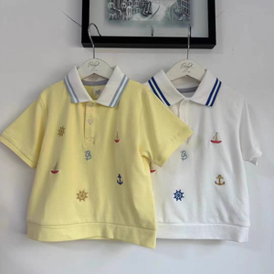韩国童装 24夏款男女童polo翻领重工海军风刺绣百搭短袖T恤 上衣