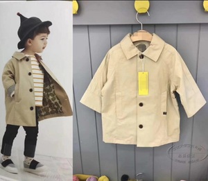 90-130码 韩国童装春季新款男童宝宝米色中长款风衣 学院风外套