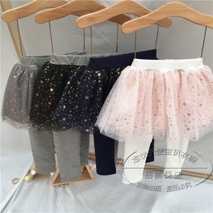 韩国出口童装  春女童宝宝多色半身纱裙 公主风假两件打底裤裙子