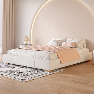 轻奢ins风布艺现代简约无床头床奶油系网红箱体床架不带靠背的床