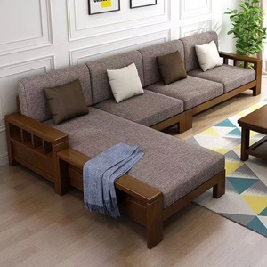 中式全实木沙发转角贵妃组合简约现代可拆洗布软包三人位客厅家具