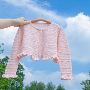 婴幼儿童镂空薄款披肩防晒衣2024夏季女童宝宝纯棉空调针织衫外套