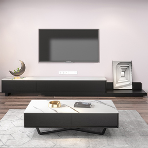 轻奢岩板电视柜简约现代伸缩客厅电视机柜茶几组合意式落地柜矮柜