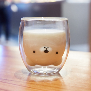 创意动物双层玻璃杯耐热熊猫可爱学生杯子透明猫爪家用网红水杯女