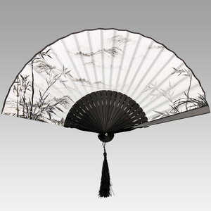 中国风水墨印花丝绸折扇男女随身古风古装夏季舞蹈演出折叠扇子
