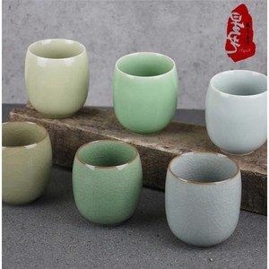 龙泉青瓷茶杯6色水杯玻璃保温杯创意礼品日式办公室杯子.