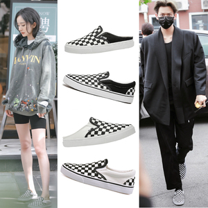 明星周柯宇杨幂同款回力棋盘格帆布鞋男女情侣低帮板鞋黑白格子鞋