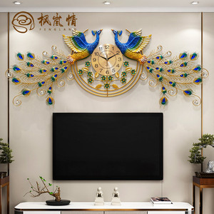 枫岚情客厅孔雀挂钟表客厅家用时尚现代凤凰时钟静音壁挂表石英钟