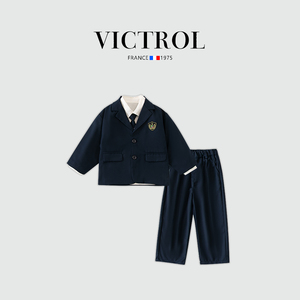 法国VICTROL男童学院风套装JK西装春秋季新款儿童装宝宝1周岁礼服