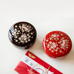 现货一丁目日本进口山中漆器樱花红色水果盒点心糖果盒婚庆礼品