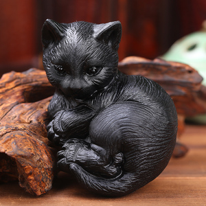 天然黑曜石猫摆件桌面招财家居小猫咪饰品吉祥物汽车故宫猫办公室