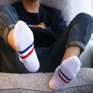 zimons潮男白袜控船袜脚底两条杠毛巾底加厚款网球运动吸汗防臭袜