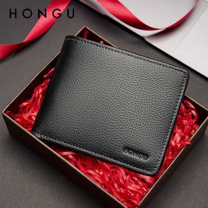 红谷钱包男短款 真皮薄皮夹子新款个性头层牛皮商务青年男士钱夹