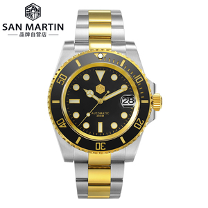 san martin军魂间金黑水鬼潜水表自动机械防水手表男sn017夜光