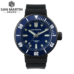 san martin冰球潜水表大马士革钢夜光防水自动机械手表男sn001