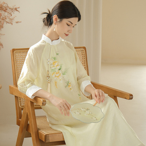 新中式国风改良旗袍年轻款中国风连衣裙气质禅茶服女复古禅意女装
