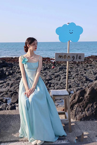 超仙大摆显白蓝绿色氛围感气质吊带抹胸高级感长裙海边度假沙滩裙