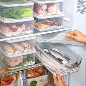 冰箱冷冻鱼肉沥水滤网保鲜盒厨房分类收纳盒塑料长方形带盖冷藏盒