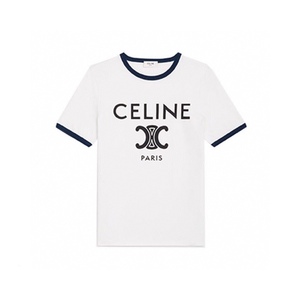 现货 celine思琳 22春夏新款 凯旋门标志印花蓝边短袖t恤