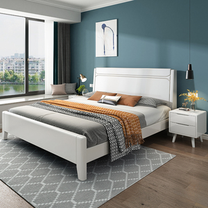 一1米主卧双人床米室白色实木床大床收纳床现代简约储物高箱床8八