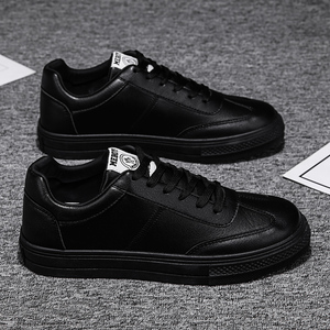 男童鞋子2021全黑色百搭板鞋小学生纯黑潮中大童运动鞋休闲小白鞋