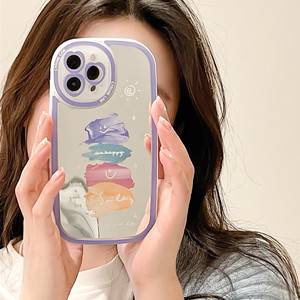 爱心镜子彩笔笑脸苹果13手机壳新款iphone12硅胶简约13promax油画ins