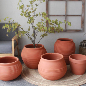 红陶土红泥花盆特价包邮粗陶盆庭院落地大口径素烧盆透气红陶盆